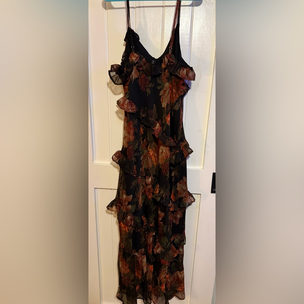 Nasty Gal Black Floral Ruffle Midi Dress - Picture 5 of 5